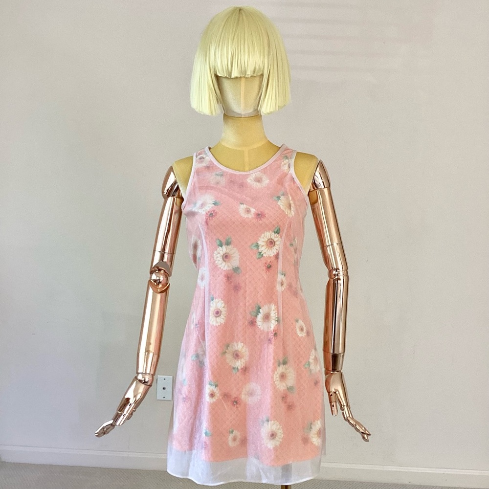 Vintage Orange/ White Floral Sleeveless Summer Mini Dress SZ S - Picture 1 of 6